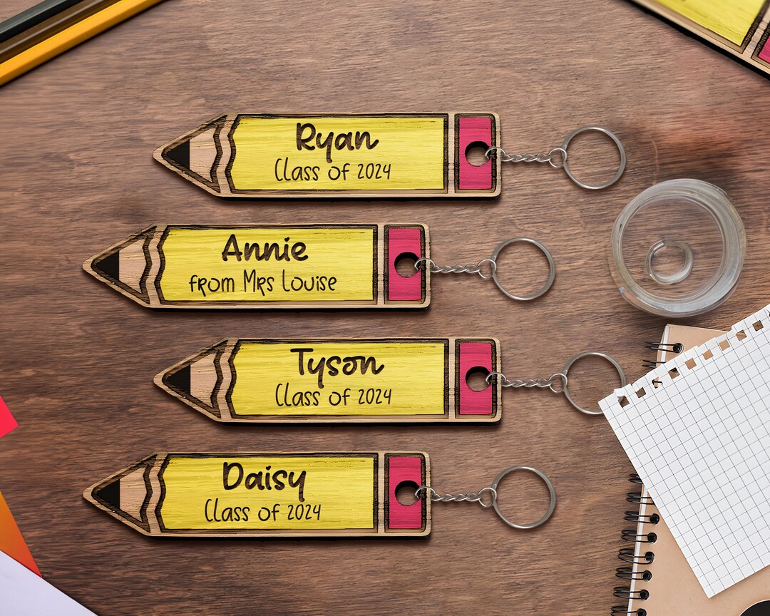 Personalized Student Pencil Keyrings, Oak School Key Chains, Students ...