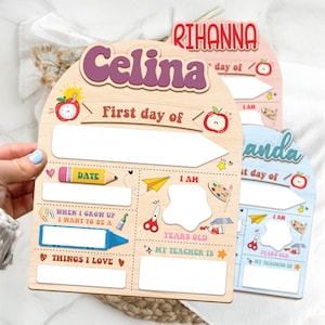 Letrero personalizado para el primer día de clases, letrero para la vuelta al cole, letrero para el primer día de clases en el jardín de infancia, letrero para el primer y último día de clases como accesorio fotográfico