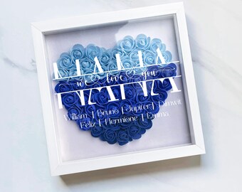 Personalized Mom Heart Flower Shadow Box, Personalized Mom Gift, Rose Frame Box, Birthday, Mother's Day Gift for Grandma Mom Nana