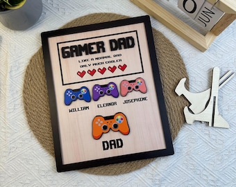 Personalized Dad Wooden Plaque, Custom Kid's Names Gamer Wooden Sign, Gaming Hand Play Wood Sign, Father's Day Gift for Dad, Grandpa's Gifts
