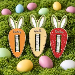 Custom Easter Bunny Money Holder – Personalized Wooden Easter Name tag, Gift for Kids