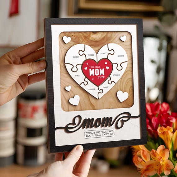 Mothers Day Gifts For Mom With Kids Names Personalize Puzzle Piece Sign ...