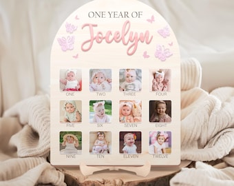 My First Year One Year of Photo Board Wooden Milestone Board 1st Birthday Milestone Board First Birthday Decorations 12 Months Photo Banner.