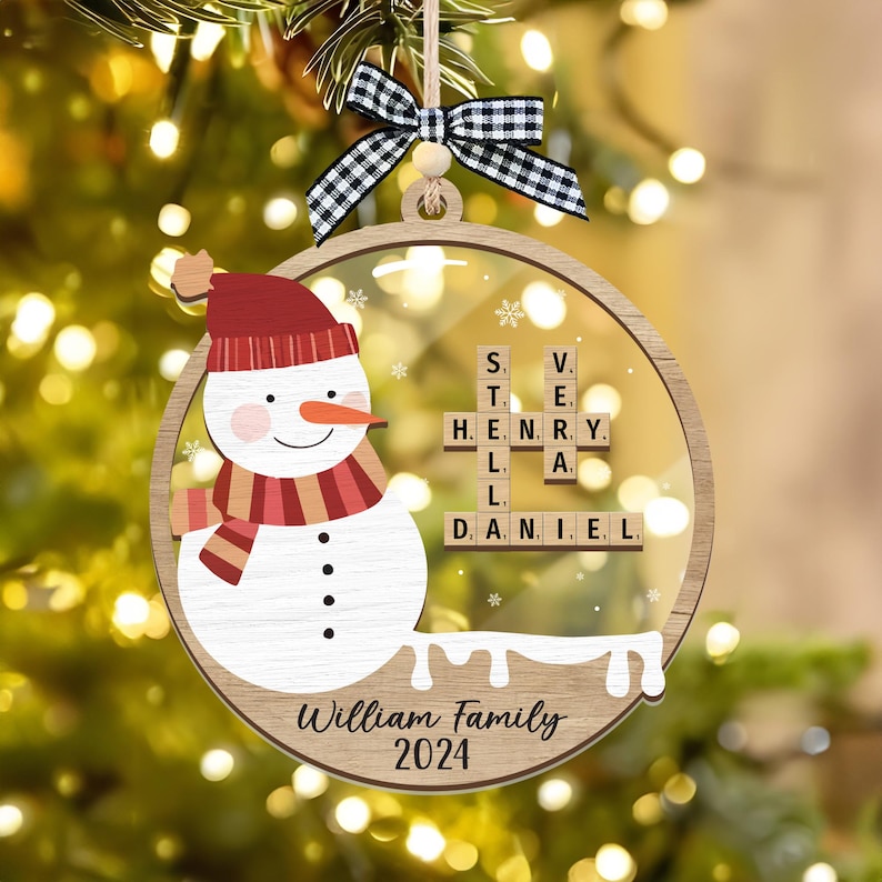 Personalized Snowman Scrabble Christmas Ornaments, Family Name