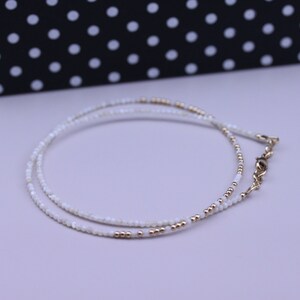 Mom Morse Code &quot;Strongest Woman Alive&quot; Mother of Pearl Choker-Minimalist Necklace-Layering Necklace-Dainty Beaded Choker-Gift for Her