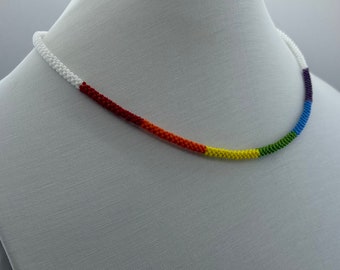 Rainbow Pride Necklace for Men or Women-Transgender Pride Necklace-Pride Jewelry-Beaded Necklace-Gay Lesbian Pride-Rainbow Pride Jewelry