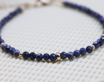 Blue Sapphire Bracelet-Layering Bracelets-Gold Filled Jewelry-Dainty Layering Bracelet-Minimalist Beaded Bracelet-September Birthstone