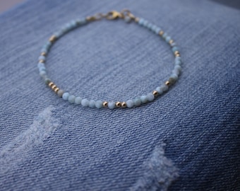 Dainty Natural Larimar Bracelet-Gemstone Bracelet-Stackable Bracelets-Minimalist Jewelry-Larimar Jewelry-Healing Jewelry-Gifts for Her