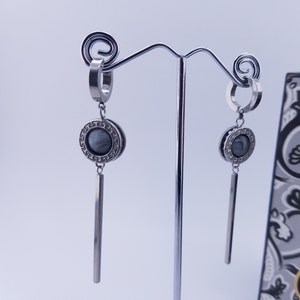 Dangle Bar Earrings-Bar Huggie Earrings-Long Drop Earrings-Dangle Drop Earrings-Bar Hoop Earrings-Charm Earrings-Dangle Orb Earrings-
