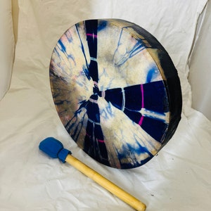 14" bison tie dye hide drum mulberry wood frame