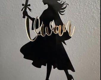 Custom Acrylic Graduation Cake Topper: Gold Glitter Girl Silhouette