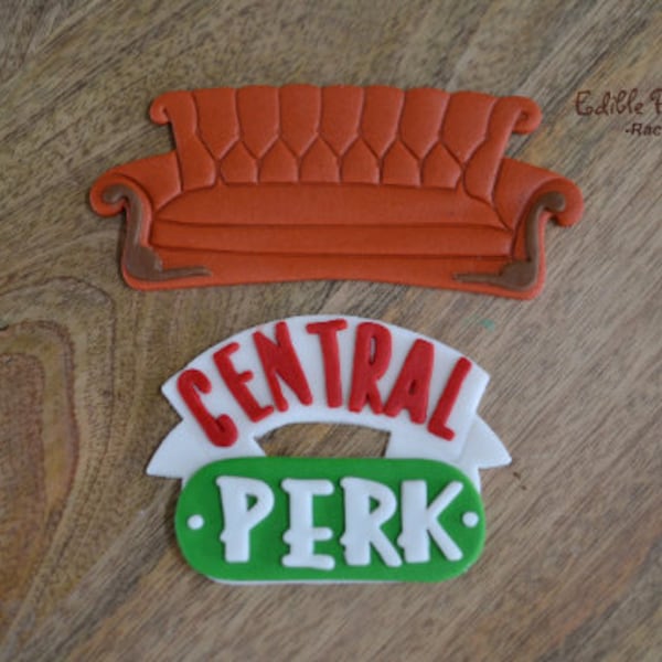 Friends TV show couch and Central Perk logo cake topper set, Friends show cake topper set