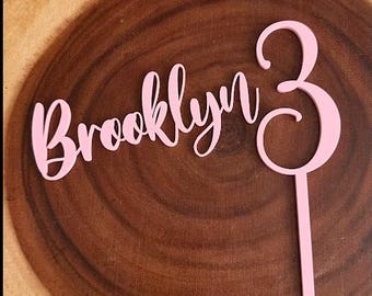 Acrylic name and age cake topper, Acrylic topper