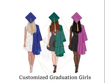 Custom Grad Girl Edible images, Gown-Hair-skin colors can be personalized