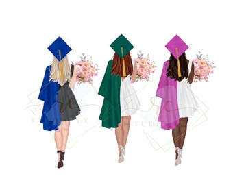 Custom Grad Girl with flowers Edible images, Gown-Hair-skin colors can be personalized