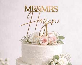 Acrylic custom wedding cake topper, Mr & Mrs Cake topper, Custom Last name cake topper