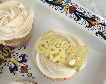Congrats Grad Cupcake Toppers: Mirror Foil, Set of 6