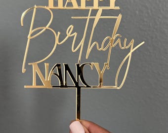 Custom acrylic happy birthday cake topper, Acrylic name cake topper