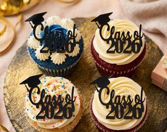 Set of 6: Acrylic Class of 2026 Graduation Cupcake Toppers