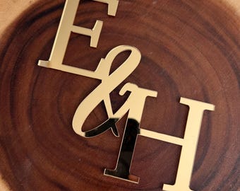 Acrylic custom Monogram wedding cake topper, Personalized wedding Cake topper, Wedding Initial, Anniversary ring cake topper