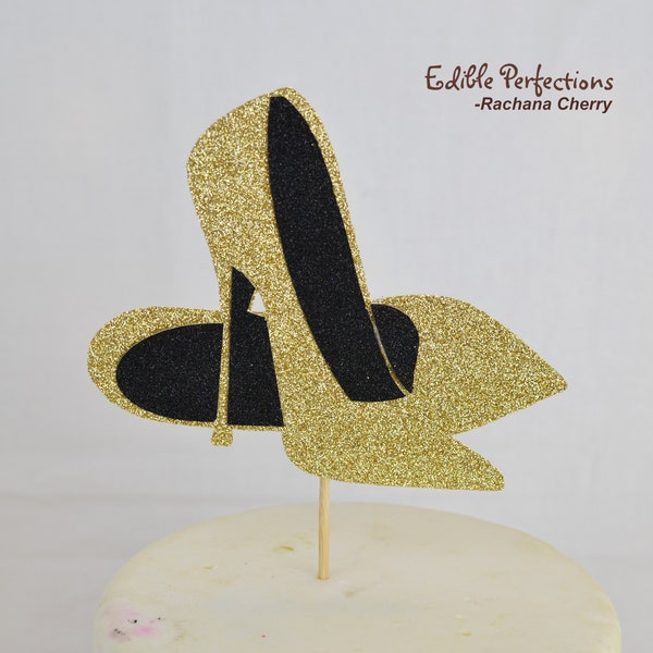 Gold Glitter High Heel Shoe Cake Topper, High Heel Cake Topper