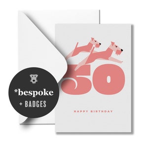 Cartão de aniversário para cachorro {+ BADGE} | Estilo 'Running' Welsh Terrier ou Airedale | Crie o seu próprio | *Design de TEDDY personalizado | A6