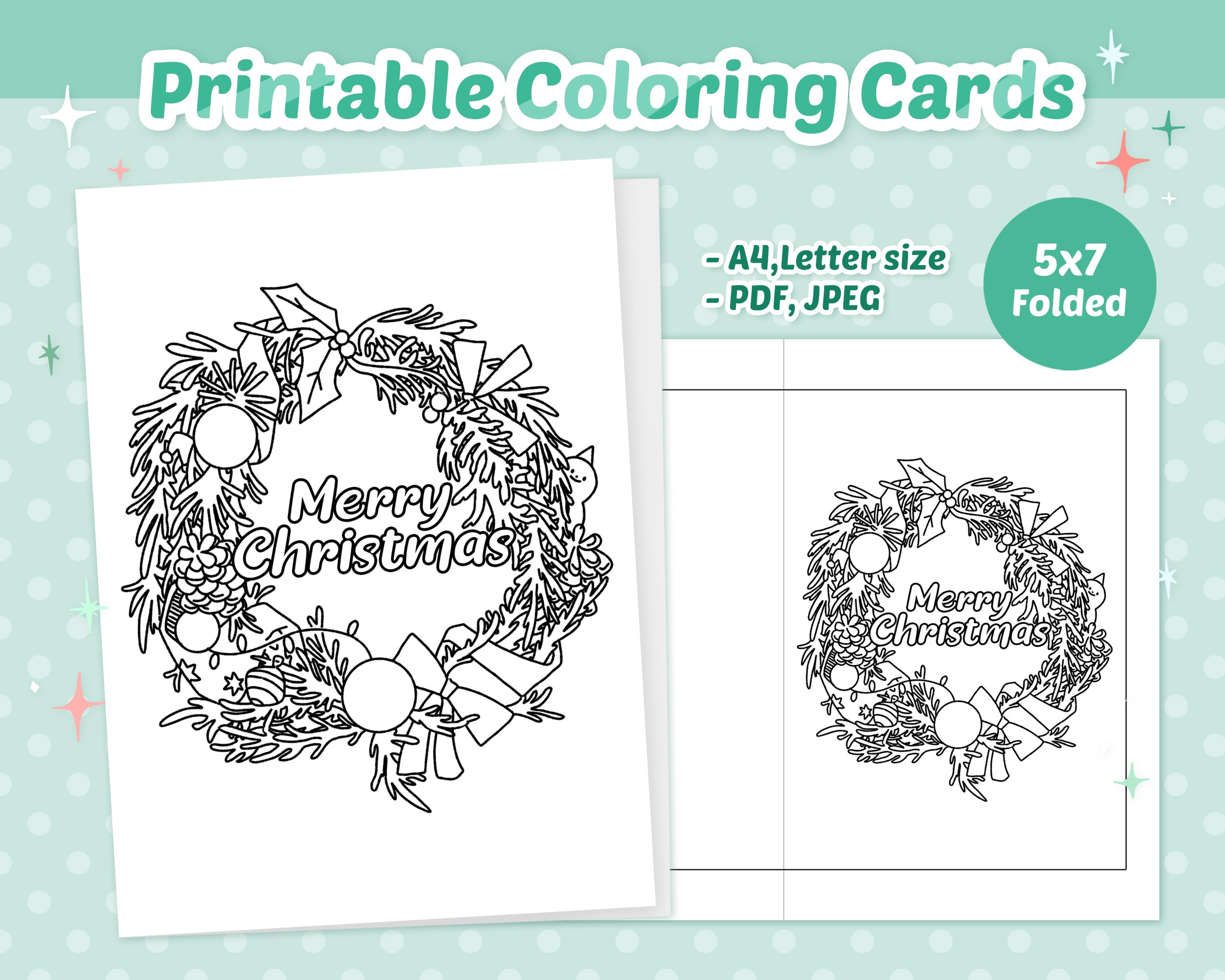 Printable Christmas Wreath Coloring Card for Kids (Download Now) - Etsy