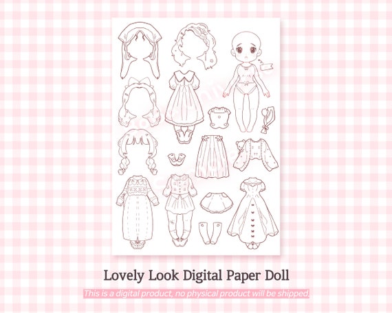 Lovely Look Digital Paper Doll, Instant Download, Printable Paper Doll,  Coloring Pages, Fashion Illustration 