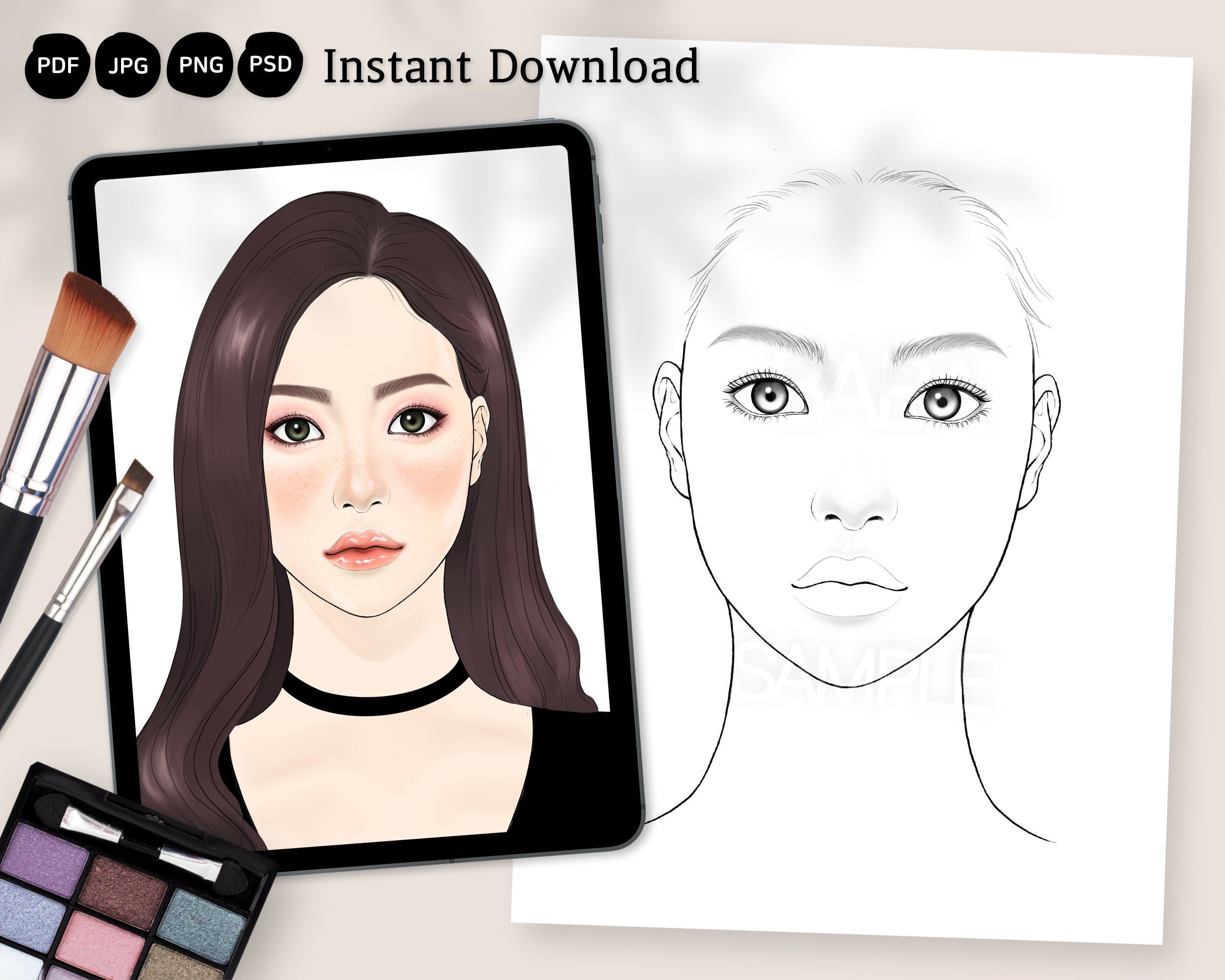 Make-Up Time - Coloring Page for Adults * Instant Download * Printable File  * Lineart Illustration * JPG and PDF * Bianca State