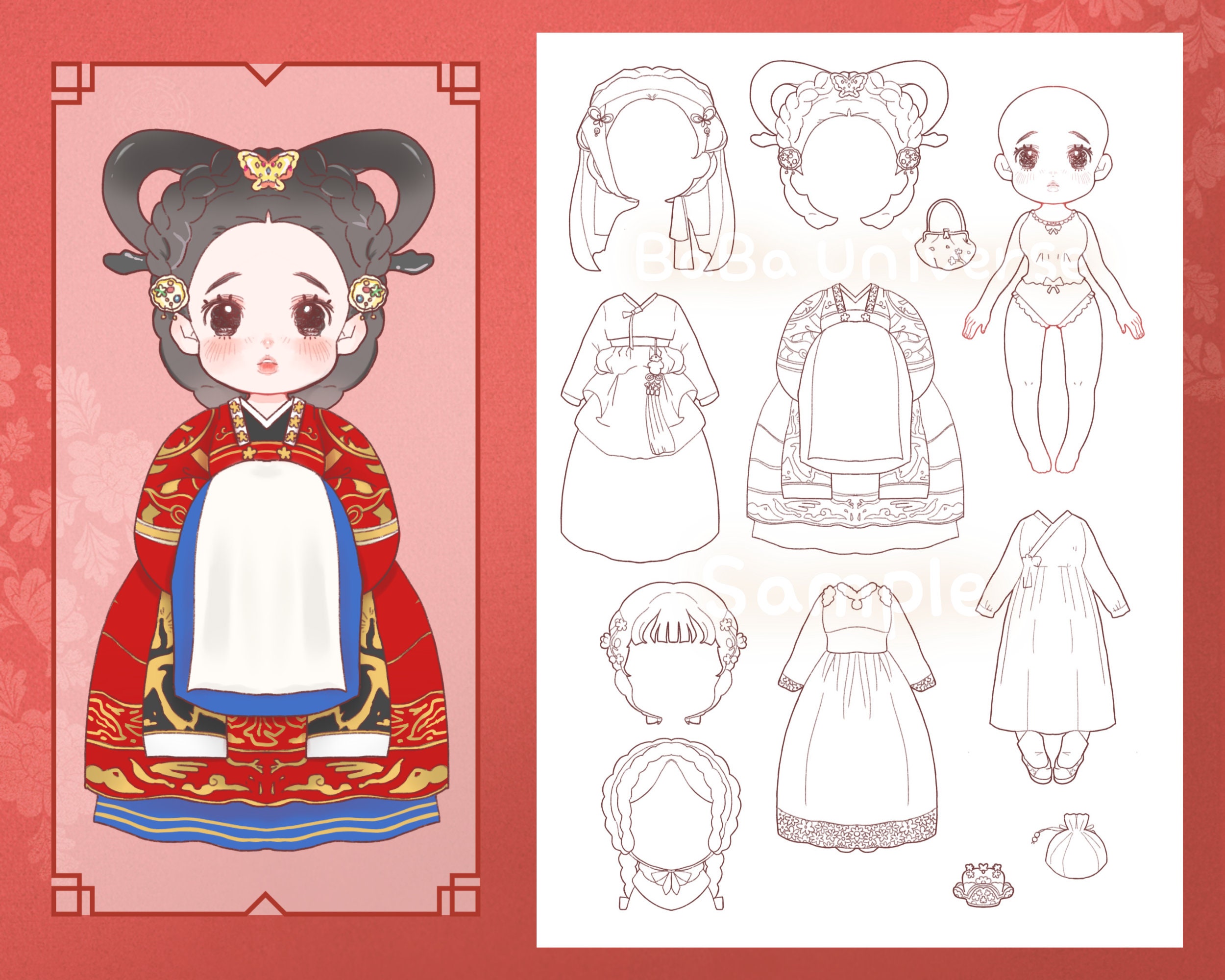 Korean Hanbok Look Digital Paper Doll, Instant Download, Printable ...