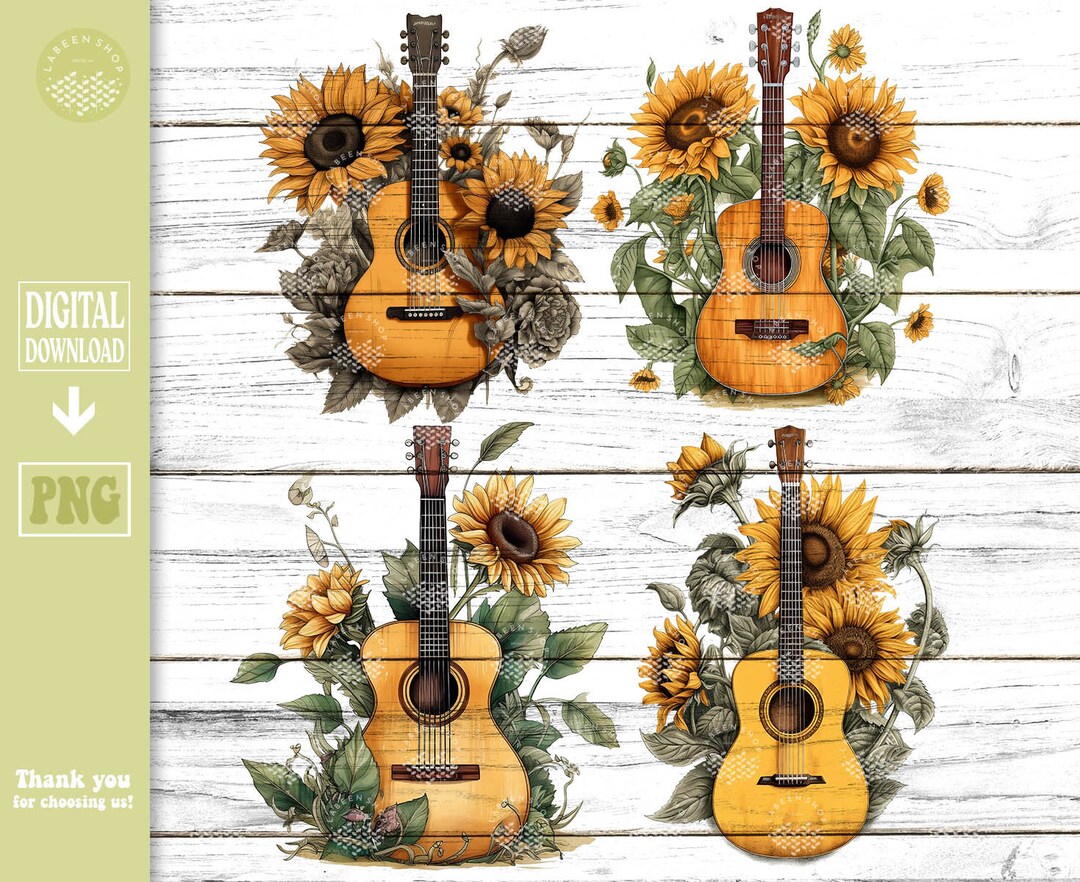 Flower Guitar PNG Shirt, Guitar Aesthetic Png, Retro Guitar Flowers Art