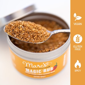Marc&#39;s Magic BBQ Rub, Sweet & Extra Spicy Dry Rub Perfect for Chicken, Shrimp, Salmon, Vegetables. Gluten Free, No MSG, No Preservatives.