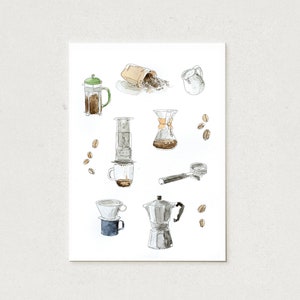 Postcard with coffee illustrations