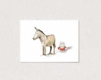 Postkarte mit Esel-Illustration zum Geburtstag