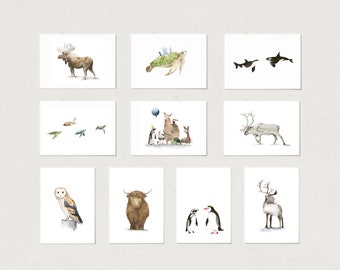 Postcard set: 10 cards with animal motifs in watercolors