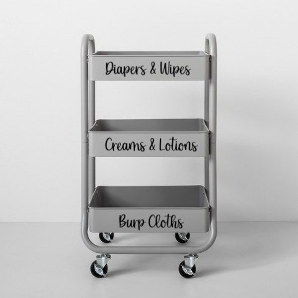 Custom Stickers for Diapering Cart // Stickers for Nursery Organization // 3-Tiered Cart Labels