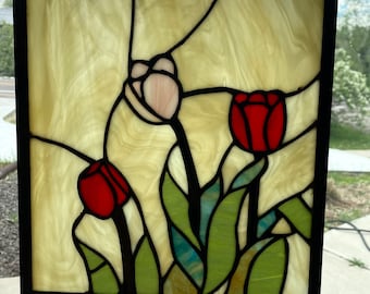 Handmade Stained Glass Tulip Suncatcher: Spring Window Decor