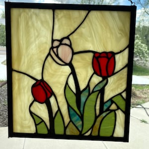 Handmade Stained Glass Tulip Suncatcher: Spring Window Decor