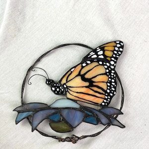 Handmade Stained Glass Monarch Butterfly Window Hanging