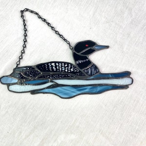 Loon - lake - bird - nature - window hanging - accent - decor - gift - handpainted - stained glass