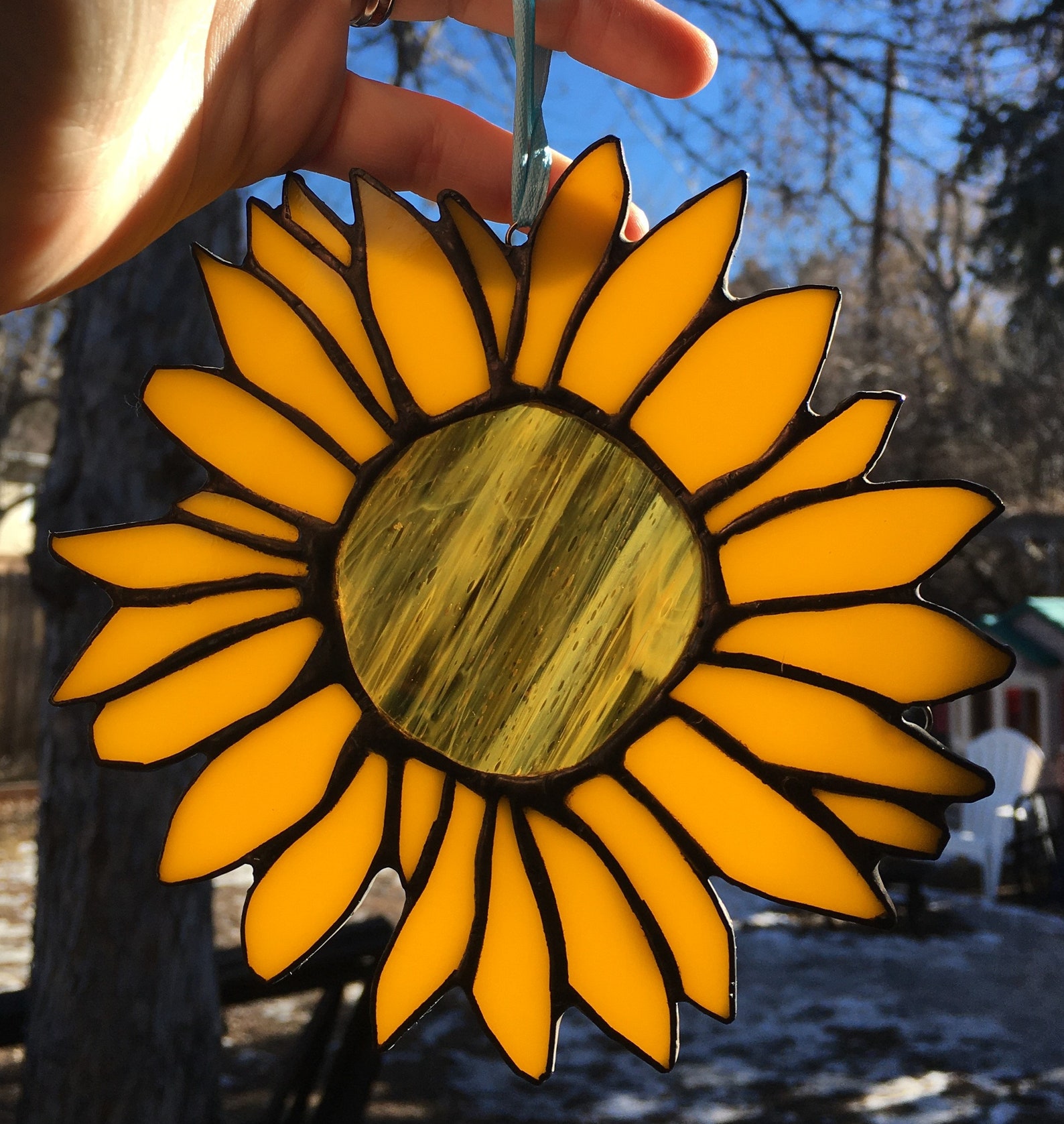 Sunflower Window Hanging Decor Gift Handmade Stained Etsy