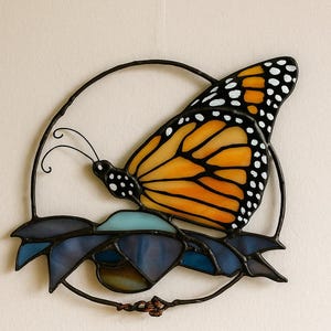 Handmade Stained Glass Monarch Butterfly Window Hanging