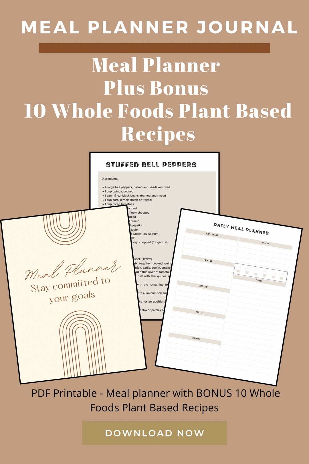 Meal Planner Journal With 10 Whole Foods Plant Based Recipes, Printable ...