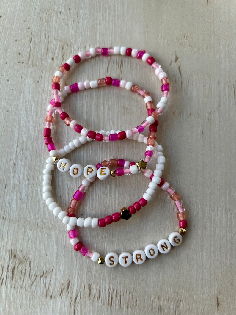 Beaded Breast Cancer Awareness Bracelet Cancer Survivor Etsy