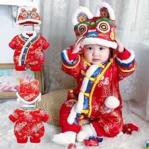 100 Days Baby/Red Baby Jumpsuit/Newborn Baby Gift/Chinese New Year Baby/Baby Funny/lunar new year baby/Chinese baby/Chinese Lion Baby