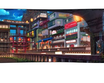 Kawaii Japanese City Anime Tapestry