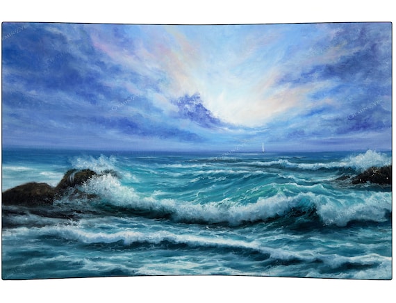 Watercolor Crashing Ocean Tapestry