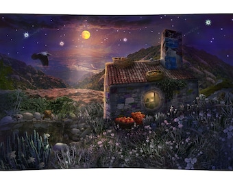 Fantasy Fairy House and Starry Night Tapestry
