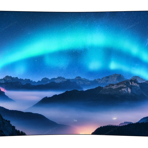 Aurora Night Sky Lights and Mountain Tapestry