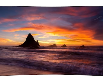 Leuchtender Sonnenuntergang Ozean-Tapisserie